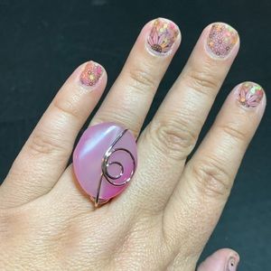 Pink Stone Silver Wire Ring Adjustable